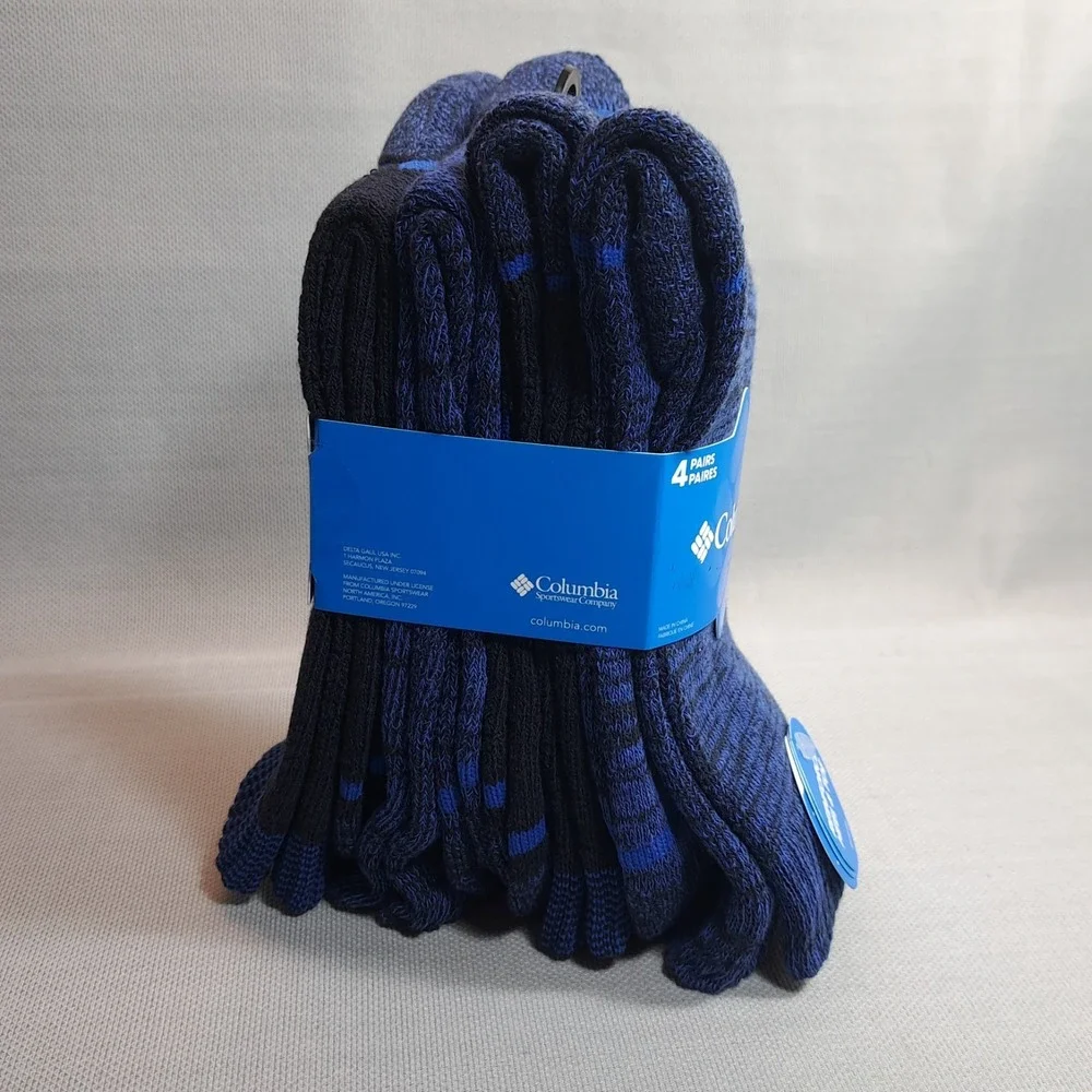 COLUMBIA 4‎ Pairs Women's Crew Socks Blue Reinforced Heel & Toe Shoe Size 4-10